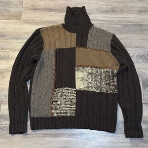VTG BOSS Hugo Boss multi knit patch chunk wool blend turtleneck sweater men’s XL
